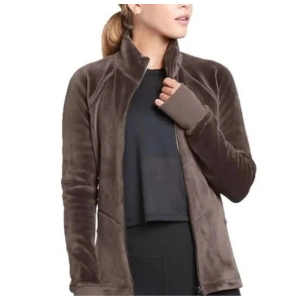 Athleta Cloud Fleece‎ Velour Jacket Cozy Chocolate Brown Women's Small Full Zip